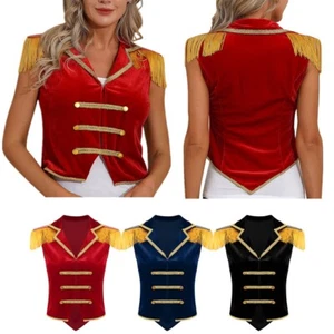 Women Velvet Circus Ringmaster Cosplay Costume Tops Lapel Tassels Waistcoat Vest - Picture 1 of 41