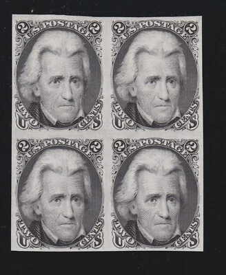 US 73P3 2c Jackson Plate Proof Block 4 India Paper VF-XF appr NGAI NH SCV $750 - Image 1 of 2