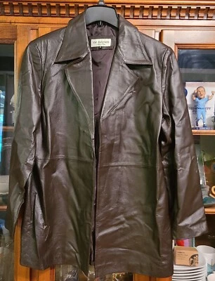 Chaqueta de Cuero Colección Lew Magram para Mujer 16 Marrón Frente Abierto Mangas Largas Foto 1 de 3