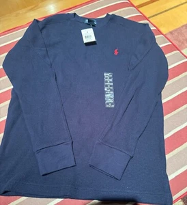 NWT Polo Ralph Lauren Navy Waffle Knit Thermal Size Medium 10/12 - Picture 1 of 5