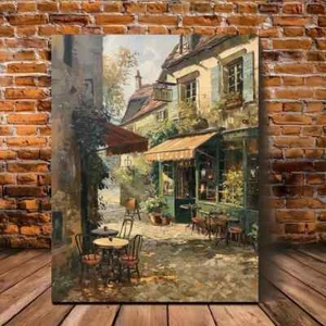 Encantador lienzo de arte de pared vintage europeo escena café sin marco/enmarcado - Imagen 1 de 7