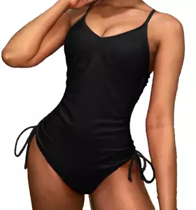 Aolro Women's Swimsuit Size Medium One Piece Cheeky High Cut Drawstring Side Tie - Picture 1 of 14