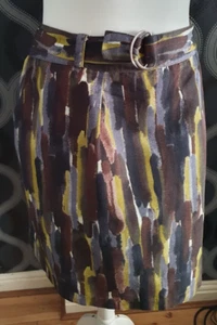 M&S Black Brown Olive & Grey Abstract Fully Lined Skirt Size 20 - Picture 1 of 3