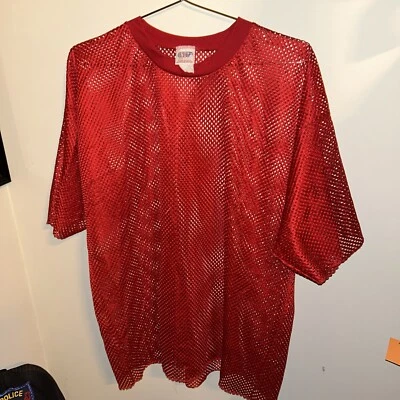 Camiseta deportiva de práctica grande vintage de tela de malla roja tejida de gran tamaño hecha en EE. UU. Foto 1 de 2