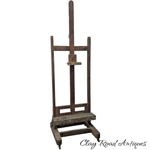 antique oak artist art easel large professional c1900 on wheels museum display - Picture 1 of 18
