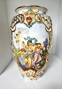 Antique Capodimonte Vase Ceramic 1920's w/ Maidens Cherubs & Flowers 20" Italy  - Picture 1 of 16