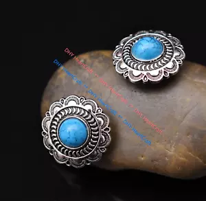10X Bling Silver Turquoise Flower DIY Leathercraft Wallet Belt Handbag Concho 1" - Picture 1 of 10