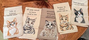 NEUE bestickte Handtücher zum Thema "CAT" - Primitives by Kathy - Neu mit Etikett - Bild 1 von 16