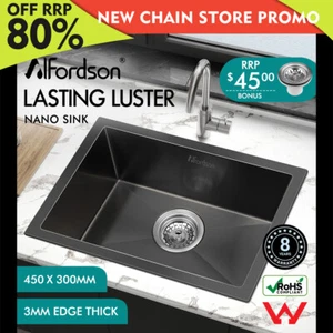 ALFORDSON Kitchen Sink Stainless Steel Drop in Flush Under Mount 450X300MM Black - Picture 1 of 3