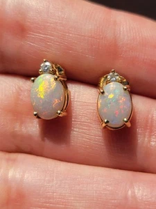 14K GELBGOLD OPAL & DIAMANT OHRSTECKER - Bild 1 von 7