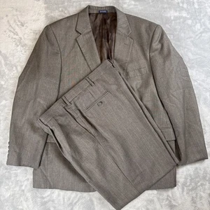 Saddlebred Mens Brown Suit 46S Single Breast 2 Button Jacket 40x30 Cuffed Pants - Picture 1 of 15