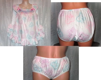 Med.-Lg. Camisón babydoll vintage años 50-60, 2 piezas, volantes, multicolor, lazos Foto 1 de 4