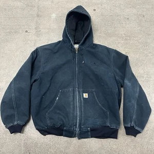 Vintage 2000s Carhartt J131 Black Hooded Canvas Zip Up Faded Jacket XXL Regular - Bild 1 von 16