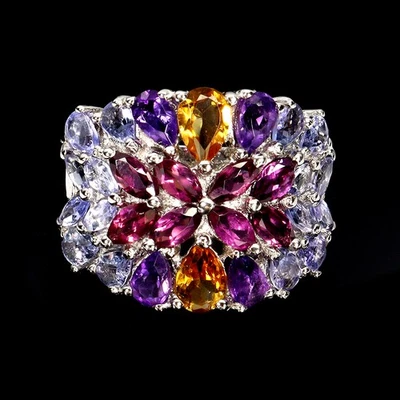 Anillo de plata de ley 925 pera citrino amatista tanzanita piedras preciosas joyería talla 8 Foto 1 de 4