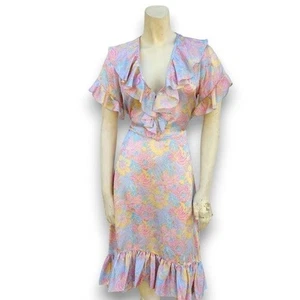 Vestido midi floral con volantes multicolor 100 % seda cálido - Imagen 1 de 11