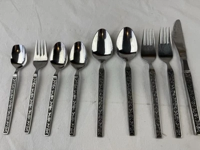 LOT OF 9 Interpur Mexicali Rose Stainless Steel Japan spoons forks sugar knife - Image 1 of 4