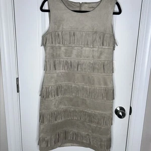 Calvin Klein Dress Fringed Sleeveless Western Style Dress Tan/Beige Size 12 - Picture 1 of 17