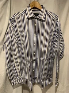 Bugatchi Button Down Shirt Mens XL Blue Striped Cuff Causal Dress - Picture 1 of 9