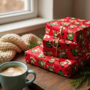 2 rollos de regalo Highland Cow Navidad resistente 100 pies 30" nuevos con etiquetas - Imagen 1 de 2