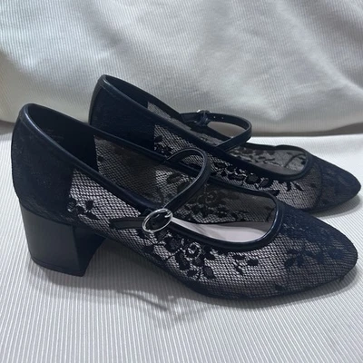 Womens Lace Mary Jane Block Heels Sz 7 M Galoraa Black Whimsigoth Fairy Goth - Image 1 of 4