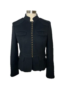 Vintage Fitted Black Wool Peplum Jacket Short Brass Buttons J Crew Sz M Cadet - Picture 1 of 9