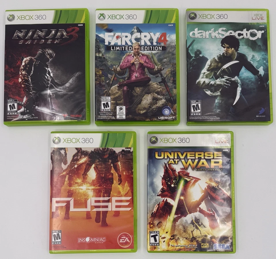 Лот товаров Xbox 360: Dark Sector Ninja Gaiden 3 Far Cry 4 Fuse Universe At War бесплатная доставка - Изображение 1 из 4
