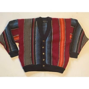 VTG STRUCTURE 100% Wool Cardigan Made in Hong Kong Southwest Aztec Stripe Mens M - Picture 1 of 7