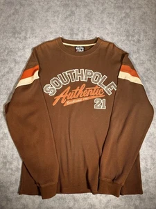 Y2K Southpole Uomo XL Marrone Termico Rigato Manica Lunga Ricamato Streetwear - Foto 1 di 6