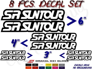 Custom SR Suntour Aufkleber Set. Sonderfarben. MTB Rennrad Rahmen Helm Aufkleber - Bild 1 von 5
