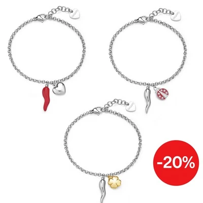 Sagapo Bracciale Donna Acciaio Cornetto Fortuna Cuore Coccinella Quadrifoglio - Immagine 1 di 2