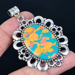 Mosaic Jasper 925 Silver Plated Handmade Pendant of 2.64" - Picture 1 of 3