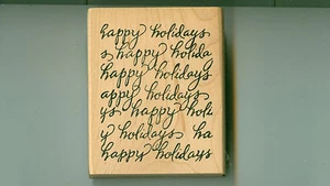 NORTHWOODS rubber stamp HAPPY HOLIDAYS REPEAT BACKGROUND wood mounted, Christmas - Picture 1 of 1