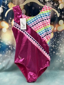 D&M Gymnastics Dance Leotard Pink Shimmer Hearts Size AL - Adult Large - Picture 1 of 7