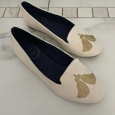 Женские мокасины Jack Rogers с вышитыми кисточками 6 без шнуровки холщовые кремовое золото - Изображение 1 из 4