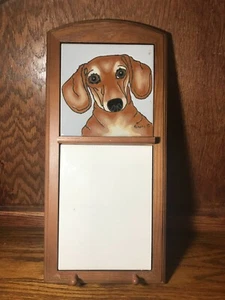 Wood Framed Leash/Key Holder with Memo Board with Dachshund Pumpkin Painted Tile - Picture 1 of 1