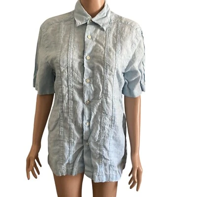 Liz Claiborne linen shirt mens medium light blue white threading - Image 1 of 4