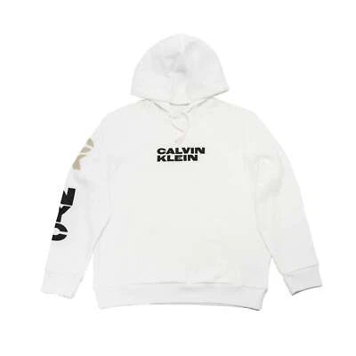 Men Calvin Klein Logo White Hoodie Pullover Cotton Sweatshirt NEW - Image 1 of 2