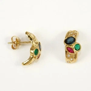 Pendientes 585 Oro Amarillo 14 Quilates Brillante, Rubí, Esmeralda Y Zafiro - Imagen 1 de 1