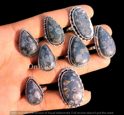 Lote de anillos de diseñador al por mayor enchapados en plata de ley 925 con piedras preciosas de marcasita negra Foto 1 de 2