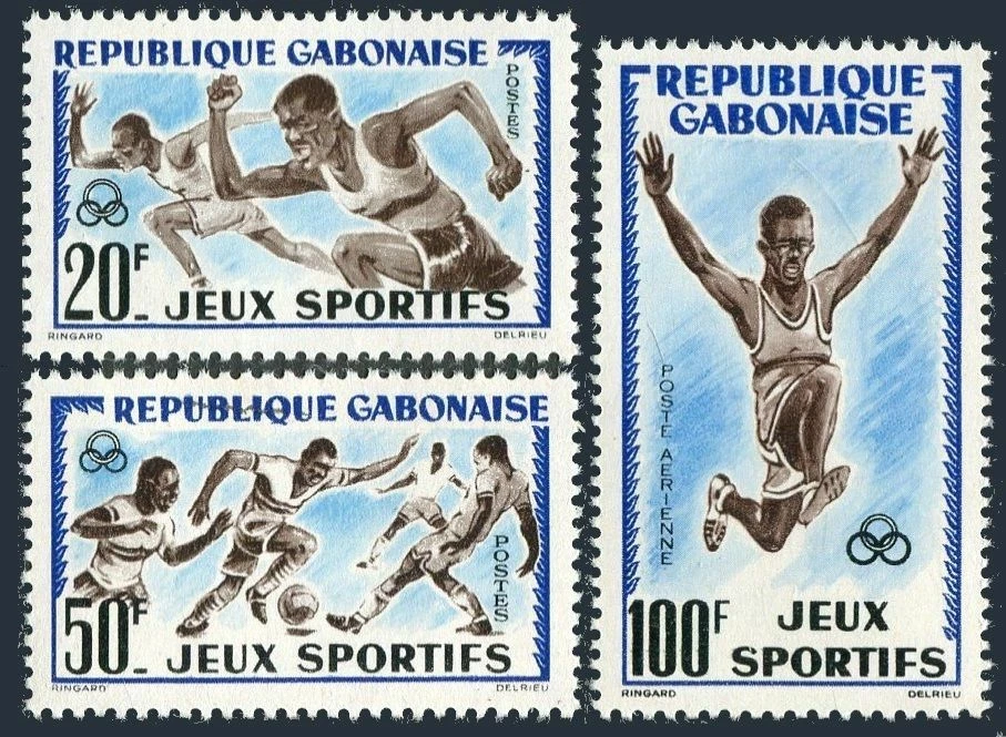 Gabon 163-164, C6, MNH. Mi 172-174. Abidjan Games,1962. Foot race, Soccer, Jump. Foto 1 de 1