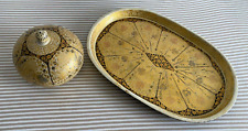 Kashmir Lacquer Hand Painted Gold Leaf Tray & Container Dressing Set