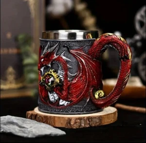 Intricate Red & Golden Dragon Stainless Steel Beer Mug - Picture 1 of 3