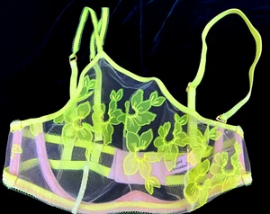 Agent Provocateur 32B Florelai asymmetric bralet BRA sheer new NEON yellow - Picture 1 of 4
