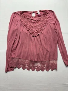 No Boundaries Women's Top Size XL Pink Lace Long Sleeve - Picture 1 of 5