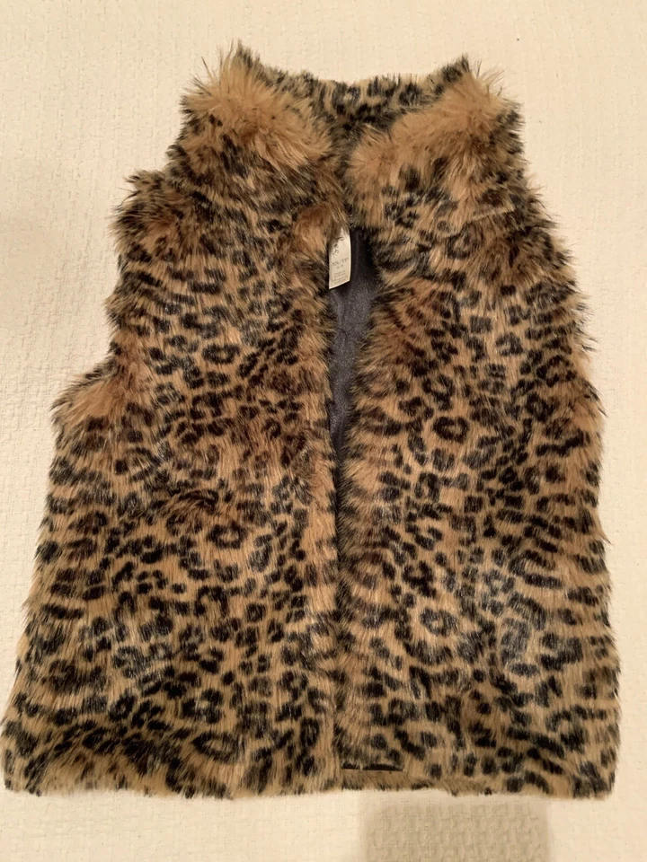 Colete sem mangas moderno e bonito de pele sintética leopardo meninas vegano tamanho 4-5 - Imagem 1 de 4