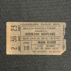 JEFFERSON FLUGZEUG -KONZERTTICKET STUB, CLEVELAND, 16. JANUAR 1972, ORIGINAL, SCHÖN - Bild 1 von 4