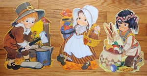 Vintage Thanksgiving Pilgrims & Indian Boy Die Cut Out HALLMARK 1970s - Picture 1 of 1