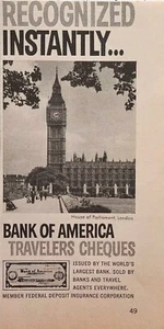 Cheques de viajero Bank of America Big Ben Londres Inglaterra anuncio impreso vintage 1956 - Imagen 1 de 4