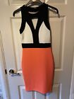 Quiz Bodycon Dress, Black White And Orange/pink, Never Worn, U.k. Size 8