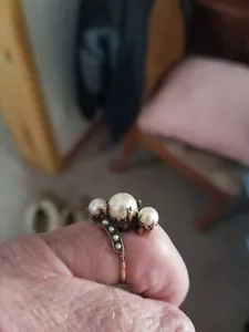 14k Solid Rose Gold Antique Victorian Pearl & Seed Pearl Band Ring Sz 6.5 - Picture 1 of 9